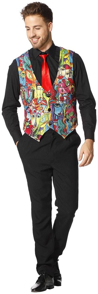 Hippie Kostuum | Vest Picasso Surrealistische Koppen Man | Maat 54 | Carnaval kostuum | Verkleedkleding